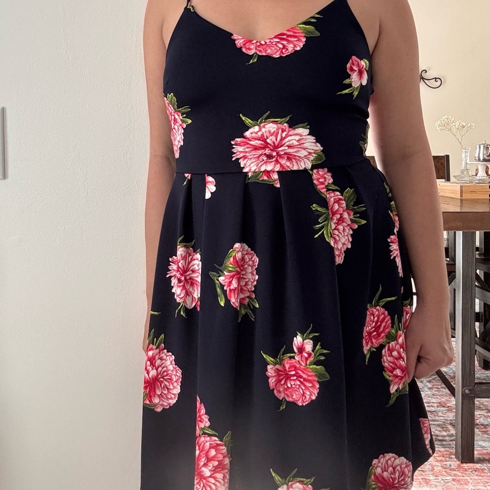 Monteau Black Floral Midi Sundress with Spaghetti Straps for Cocktail
